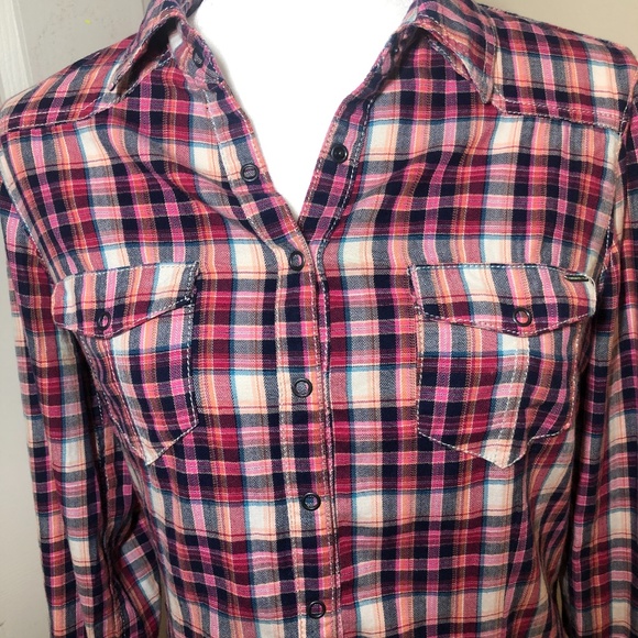 Garage button-up Plaid shirt stretch&fit M EUC tri - Picture 3 of 8